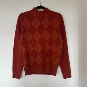 Aquascutum Orange Argyle Merino Wool Cashmere Sweater